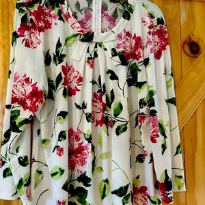Floral Print Women's Top - White and Green